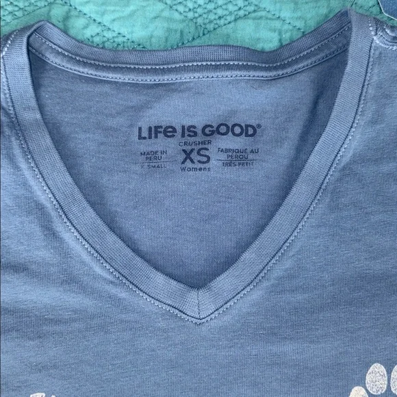 Life Is Good Slate T-Shirt with Boot Tracks and Paw Prints - Picture 3 of 7